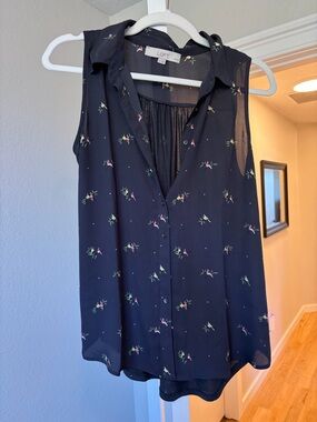 LOFT Bird Print Sleeveless Blouse (Small Petite)
